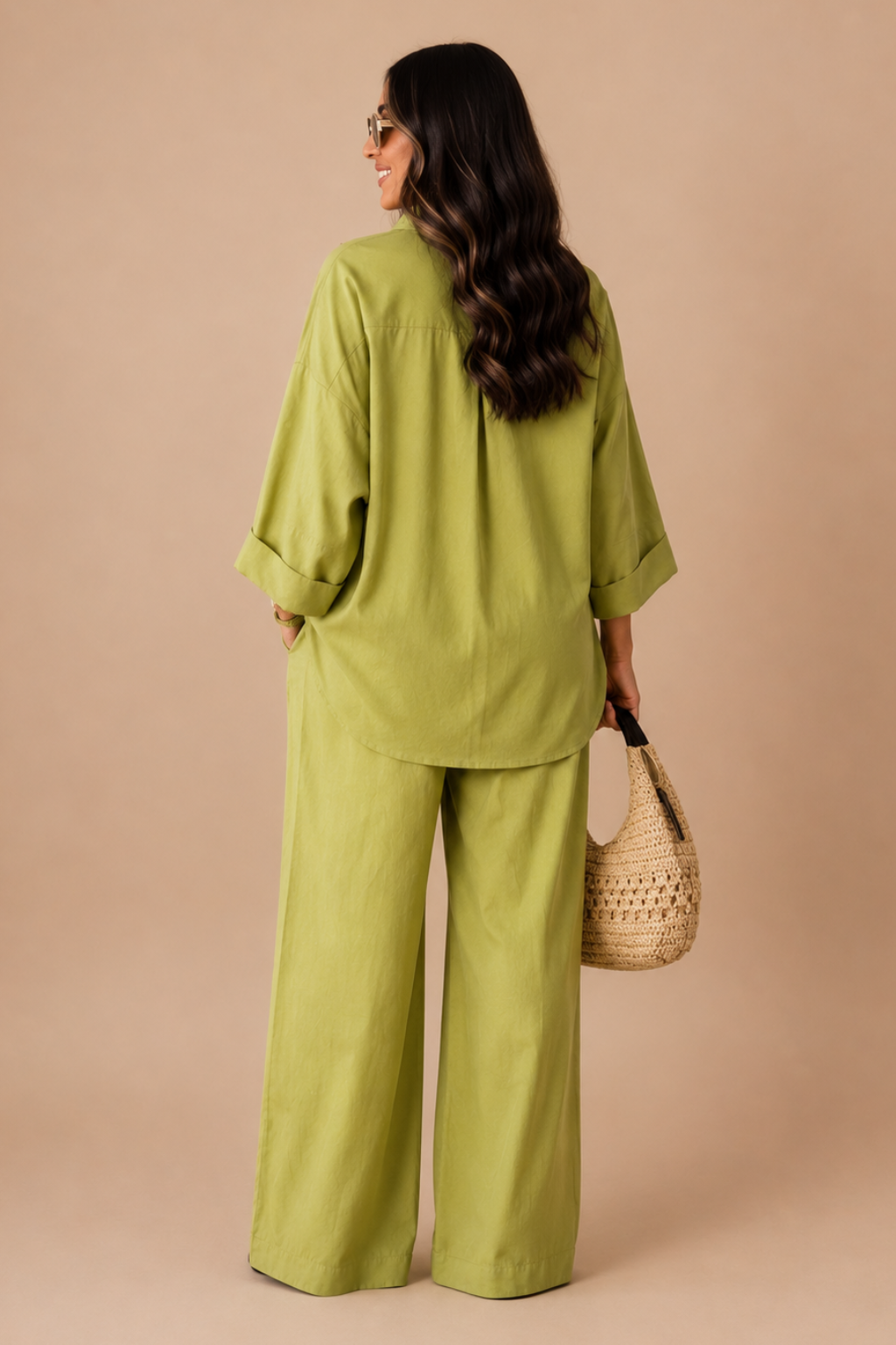 Conjunto Alfaiataria Camisa Manga Alongada e Calça Wide Leg Soft Valen