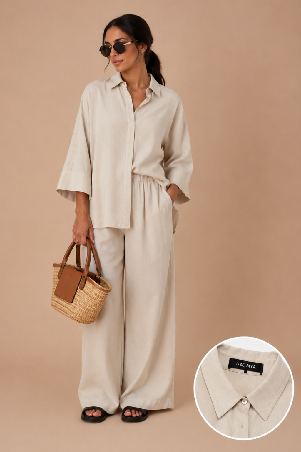 Conjunto Alfaiataria Camisa Manga Alongada e Calça Wide Leg Soft Valen