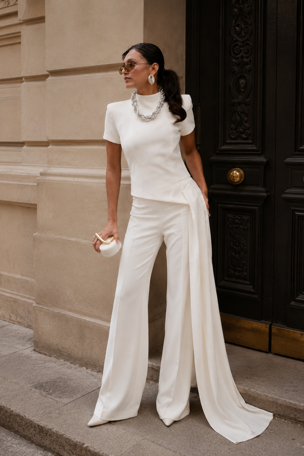 Conjunto Blusa Assimétrica e Calça Flare Evelyn