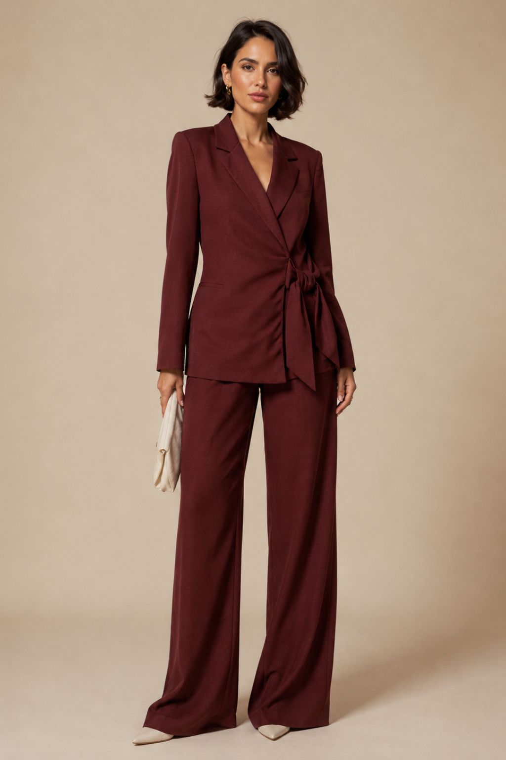 Conjunto Linho Alfaiataria Blazer Transpassado e Calça Pantalona Valentina