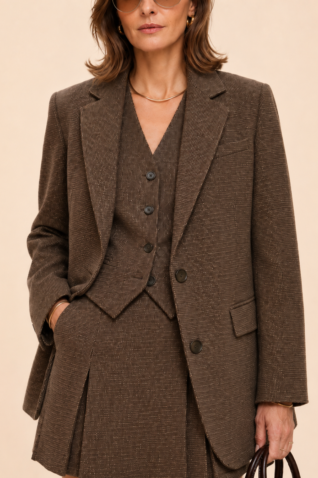Conjunto Blazer Manga Longa com Colete e Saia Curta Office Katherine