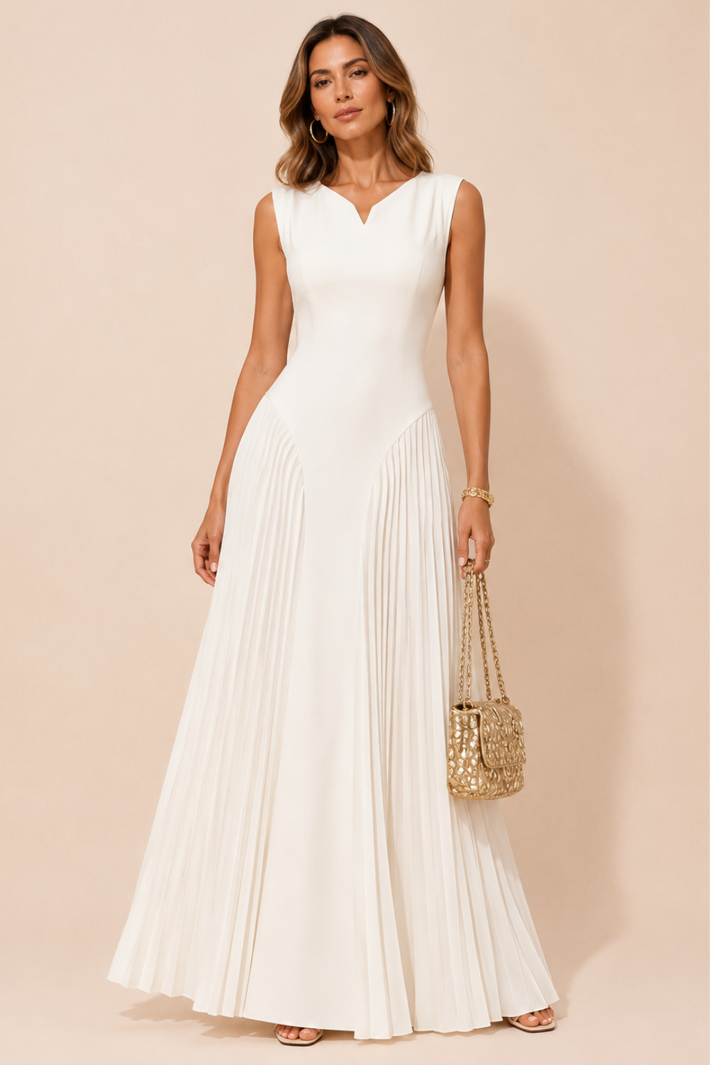 Vestido Longo Decote V Sem Manga Daphne