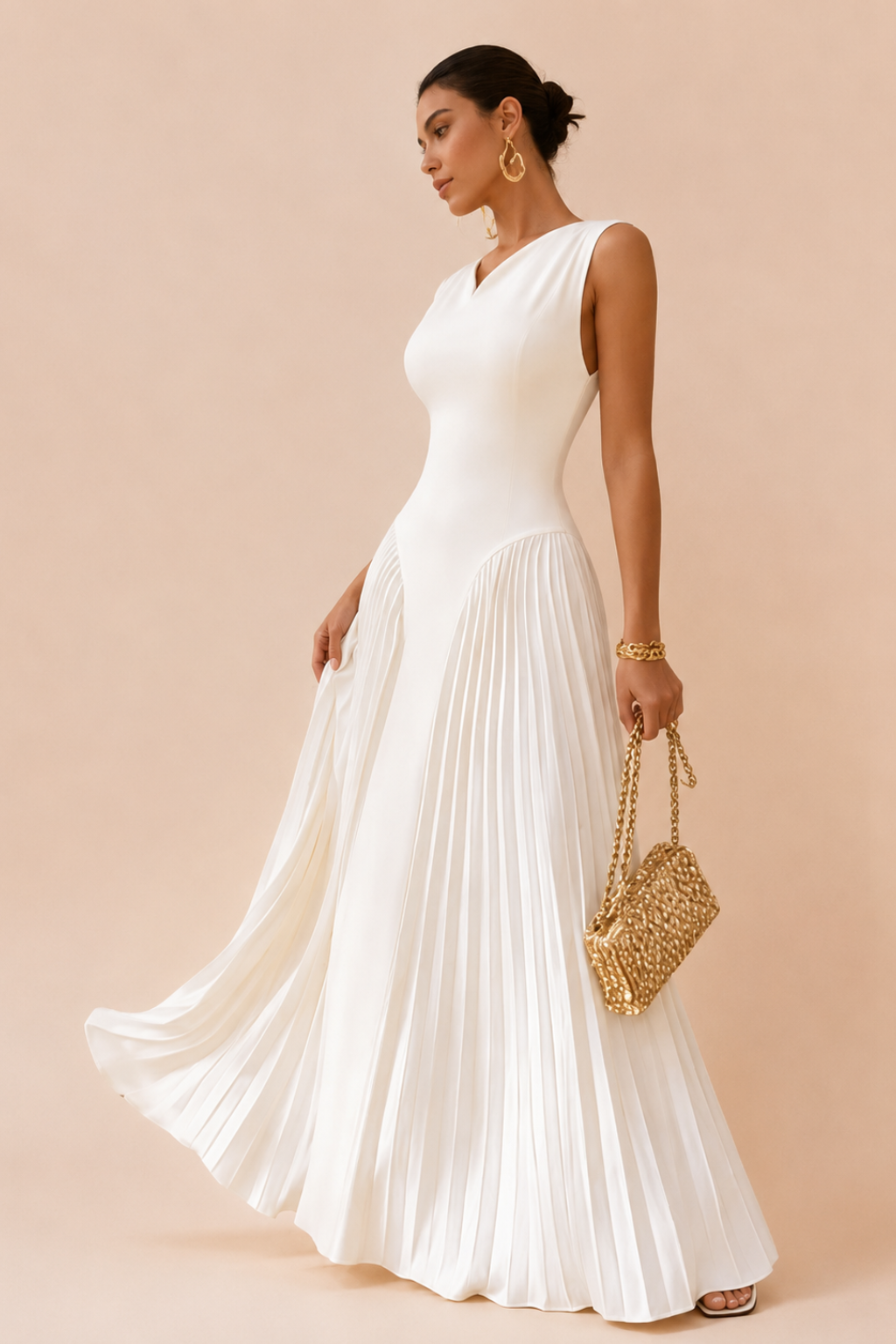 Vestido Longo Decote V Sem Manga Daphne