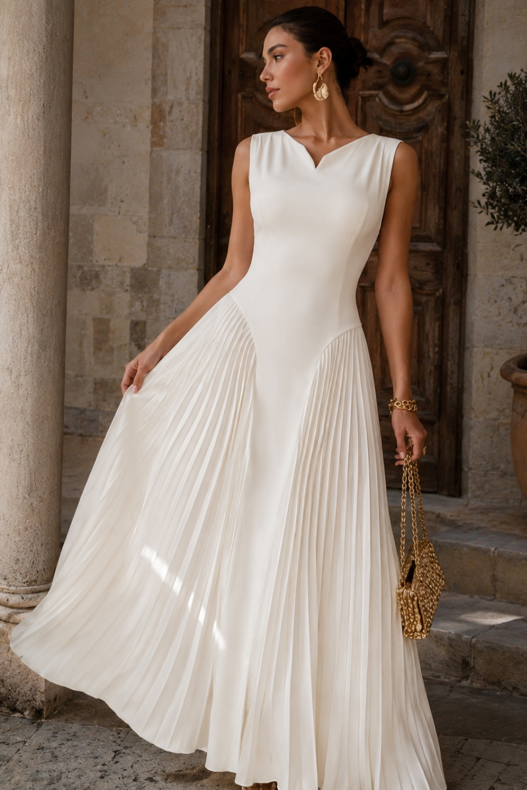 Vestido Longo Decote V Sem Manga Daphne