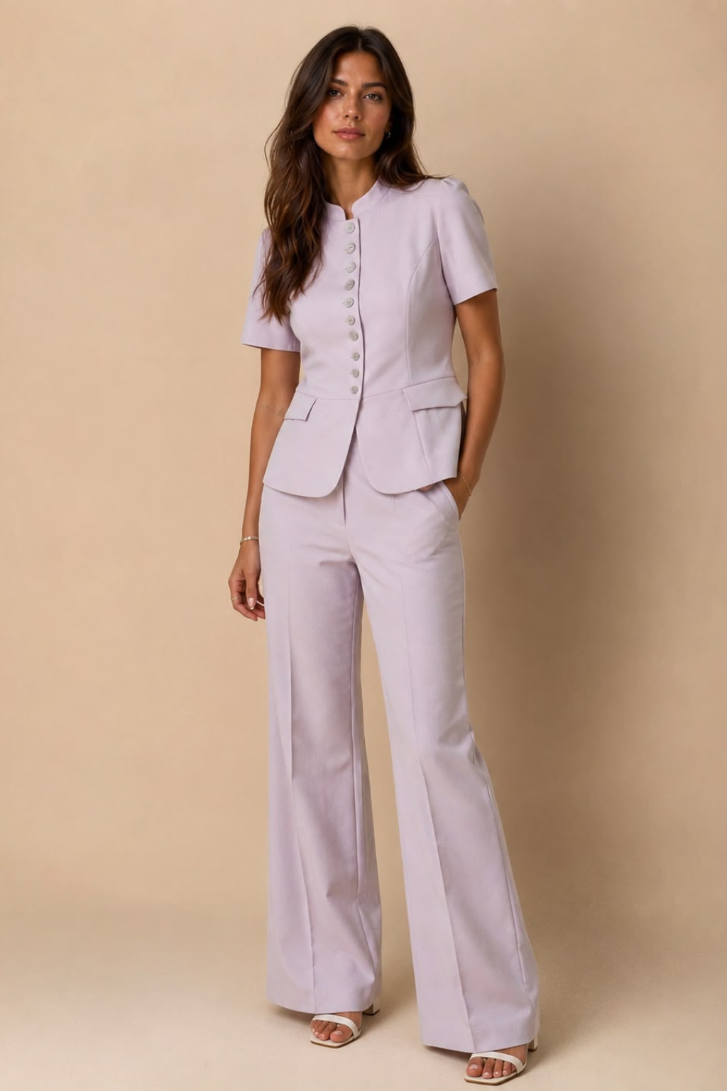 Conjunto Calça Wide Leg e Camisa Manga Puff Claire