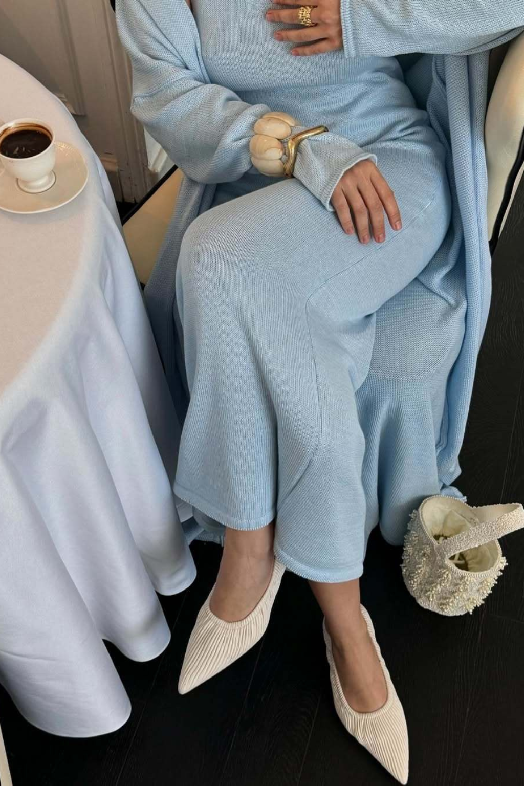 Vestido Tricot Longo com Cardigan Decote V Charlotte