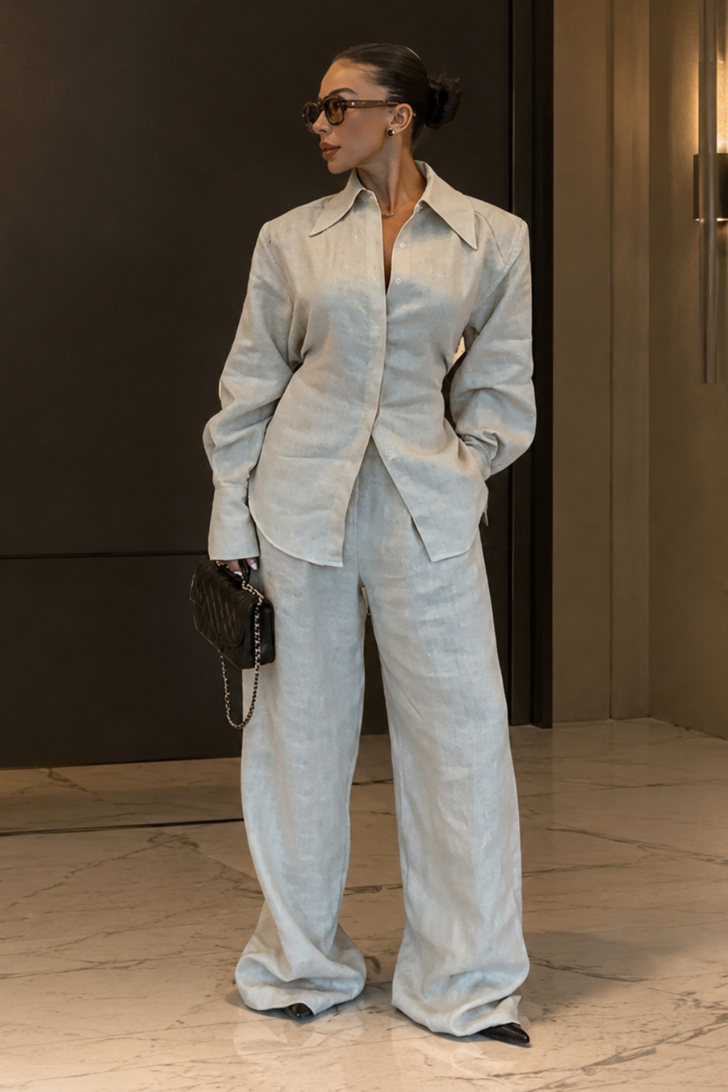 Conjunto Feminino Alfaiataria Camisa Oversized e Calça Pantalona Premium Eleanor