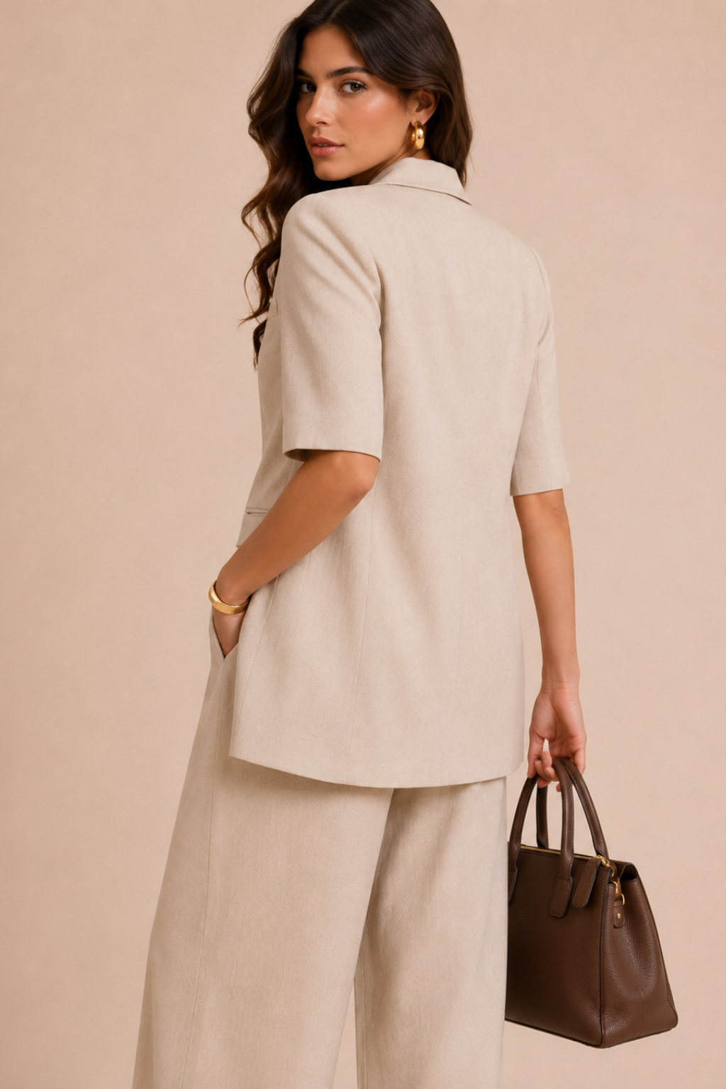 Conjunto Feminino Alfaiataria Blazer Alongado e Calça Pantalona Victoria