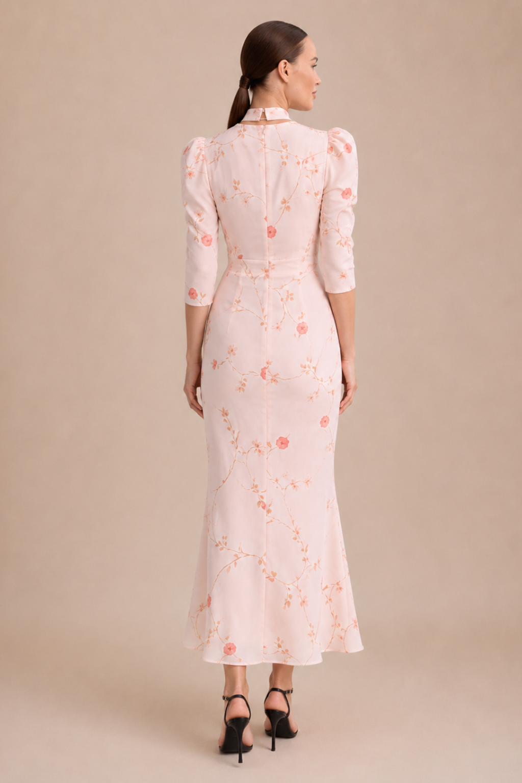 Vestido Midi Floral Manga Bufante Serena