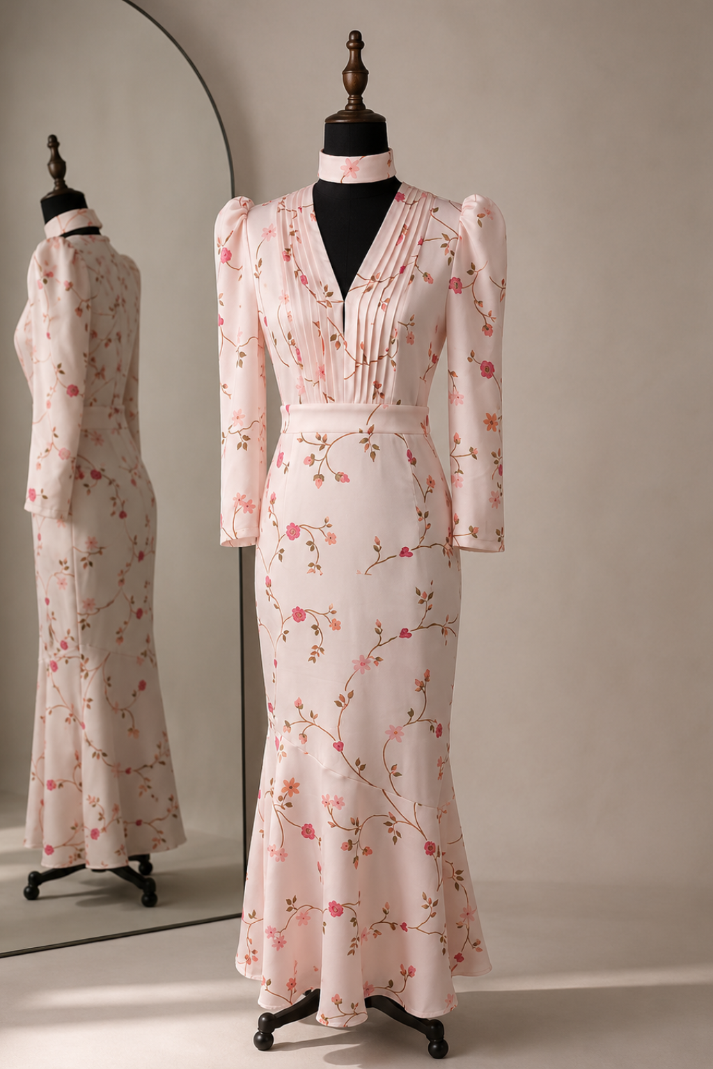 Vestido Midi Floral Manga Bufante Serena