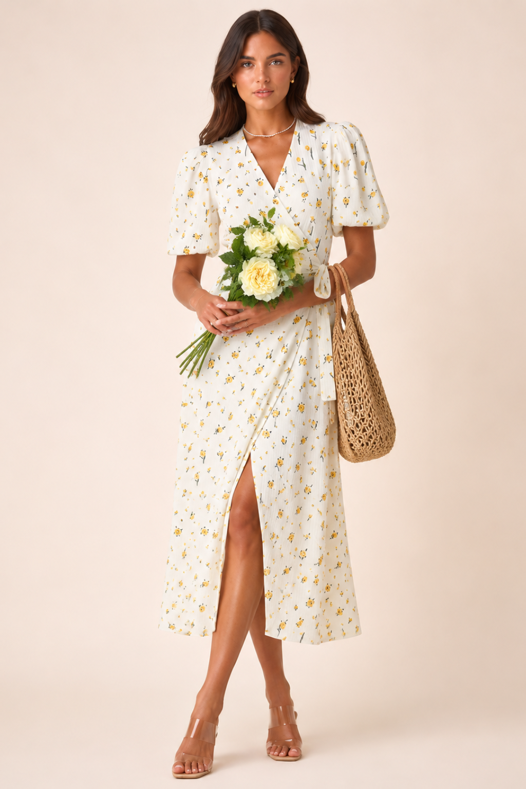 Vestido Midi Floral 100% Algodão Celine
