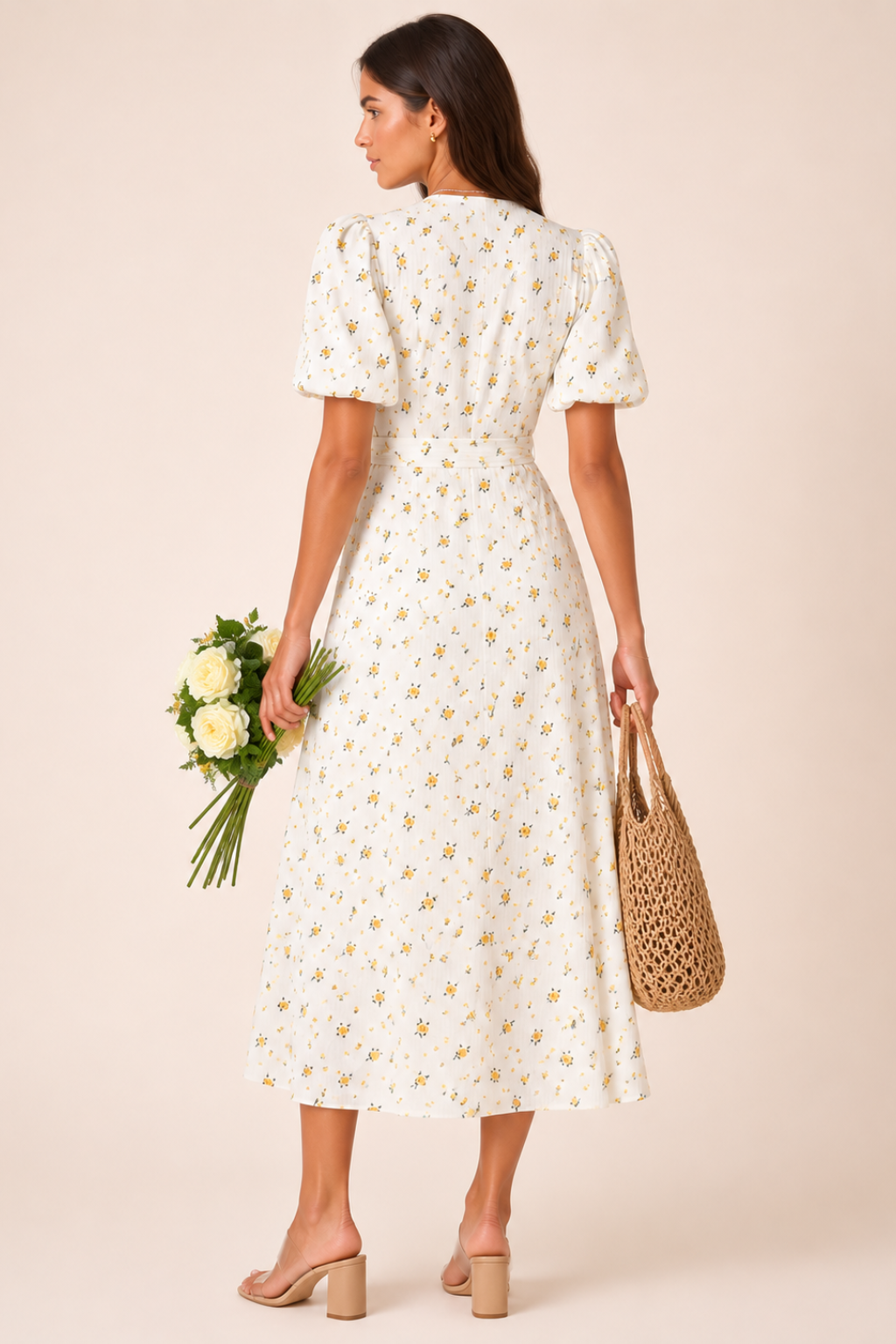 Vestido Midi Floral 100% Algodão Celine
