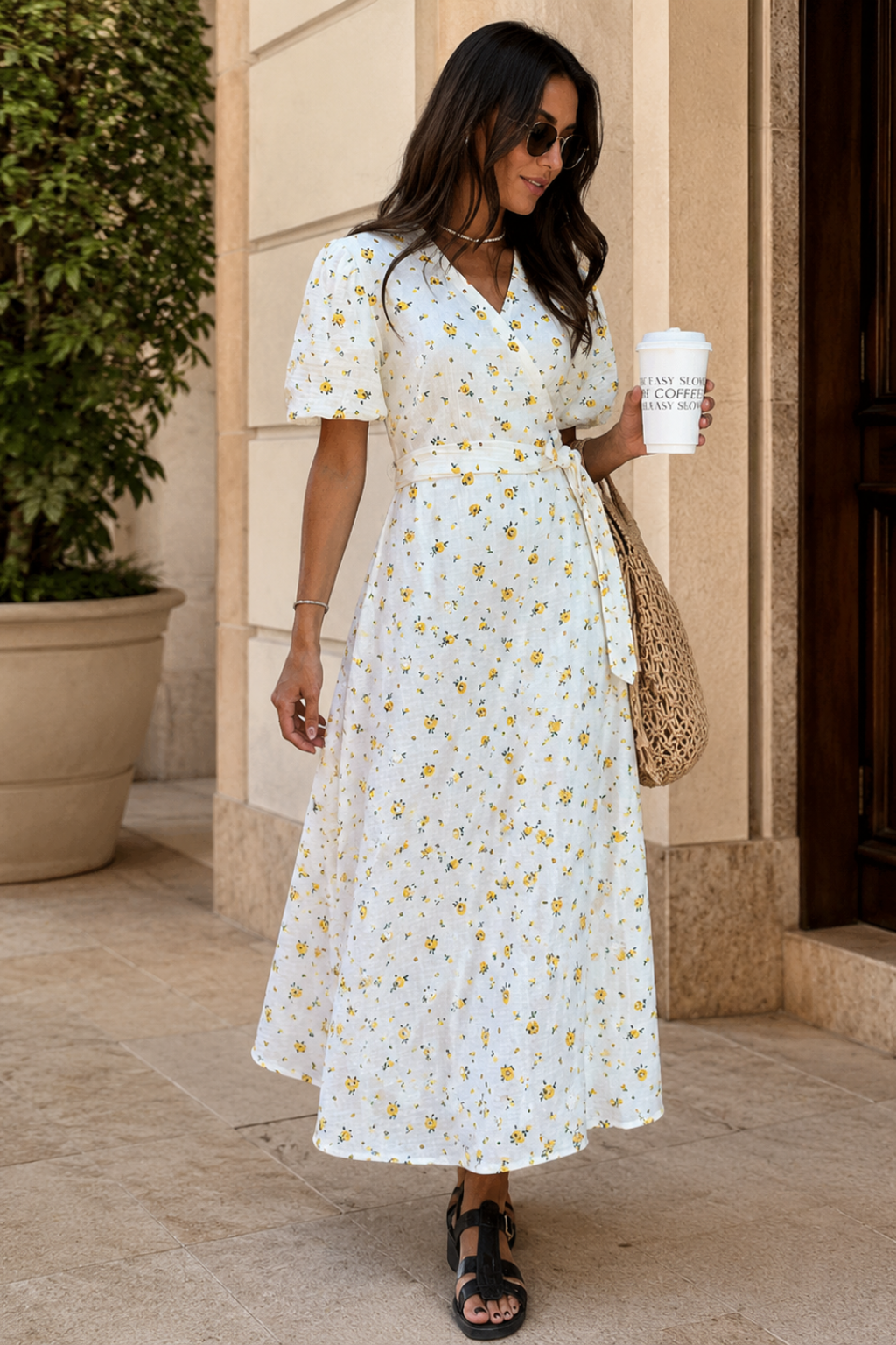 Vestido Midi Floral 100% Algodão Celine