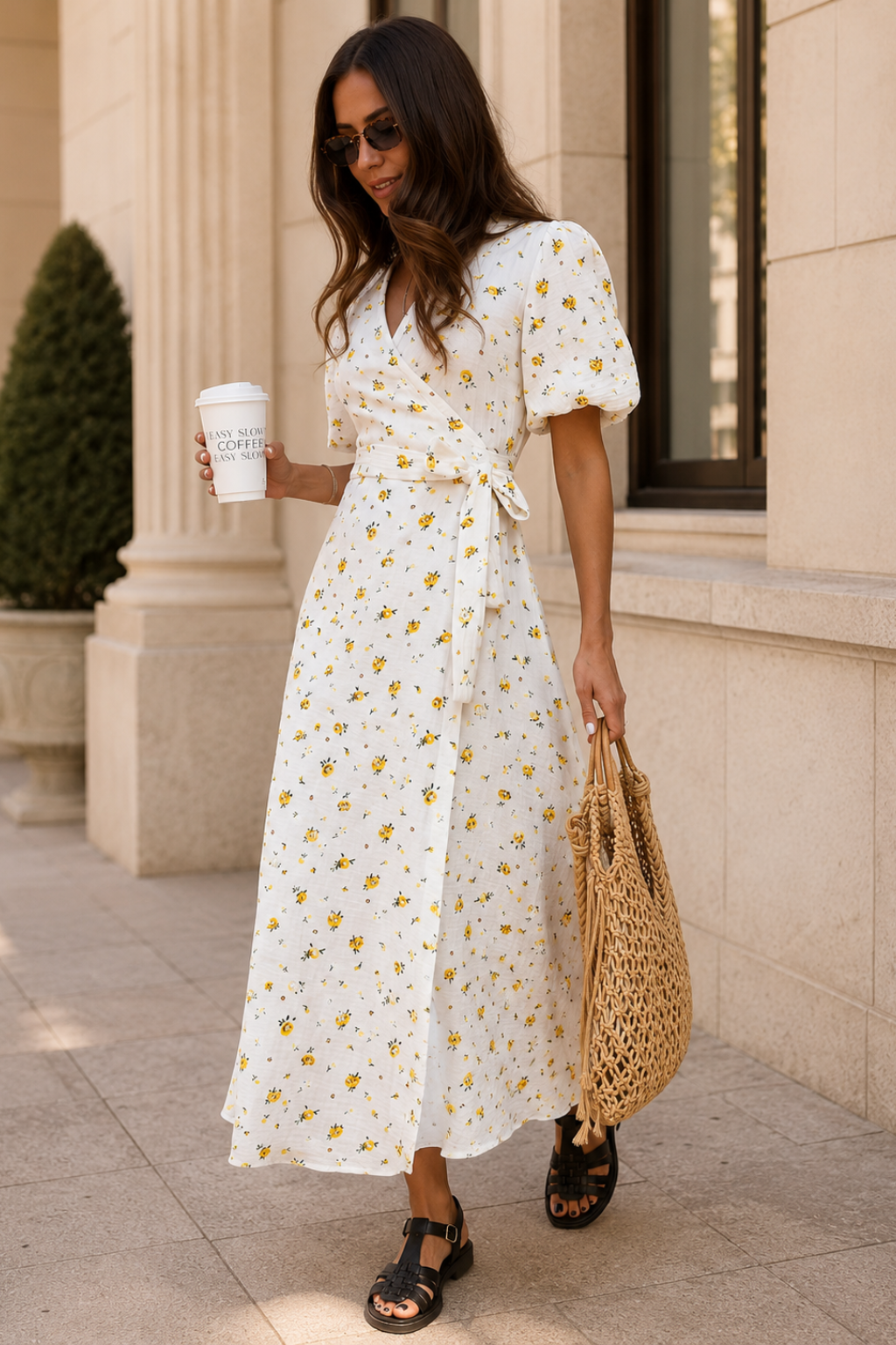 Vestido Midi Floral 100% Algodão Celine