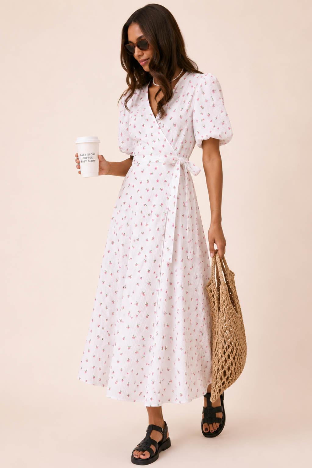 Vestido Midi Floral 100% Algodão Celine