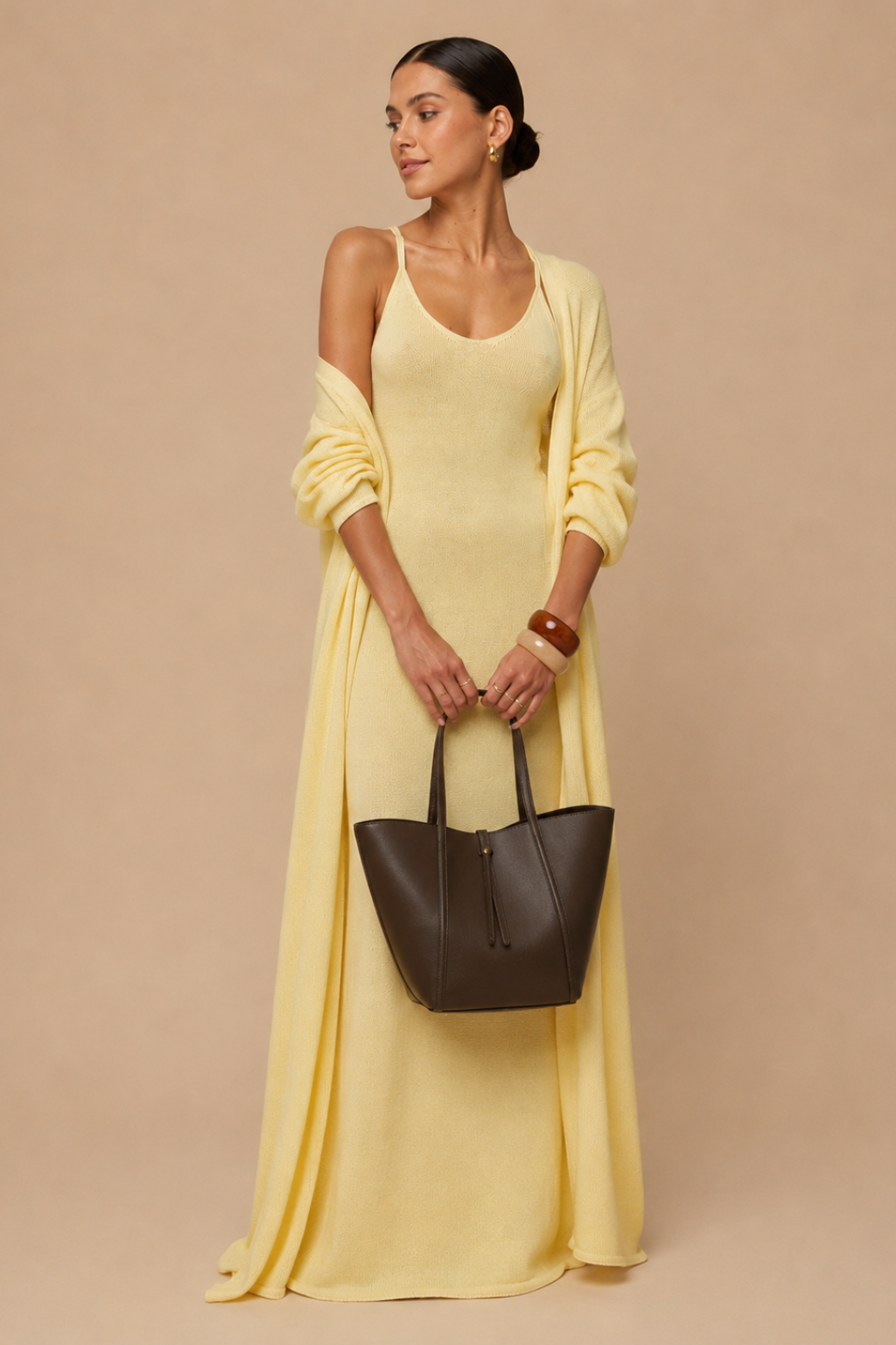 Vestido Tricot Longo com Cardigan Decote V Charlotte