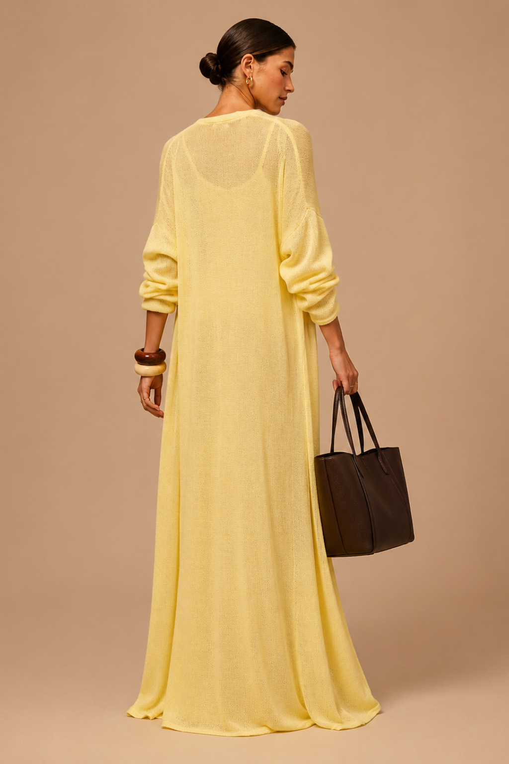 Vestido Tricot Longo com Cardigan Decote V Charlotte