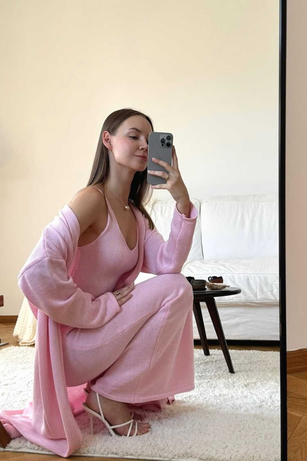 Vestido Tricot Longo com Cardigan Decote V Charlotte