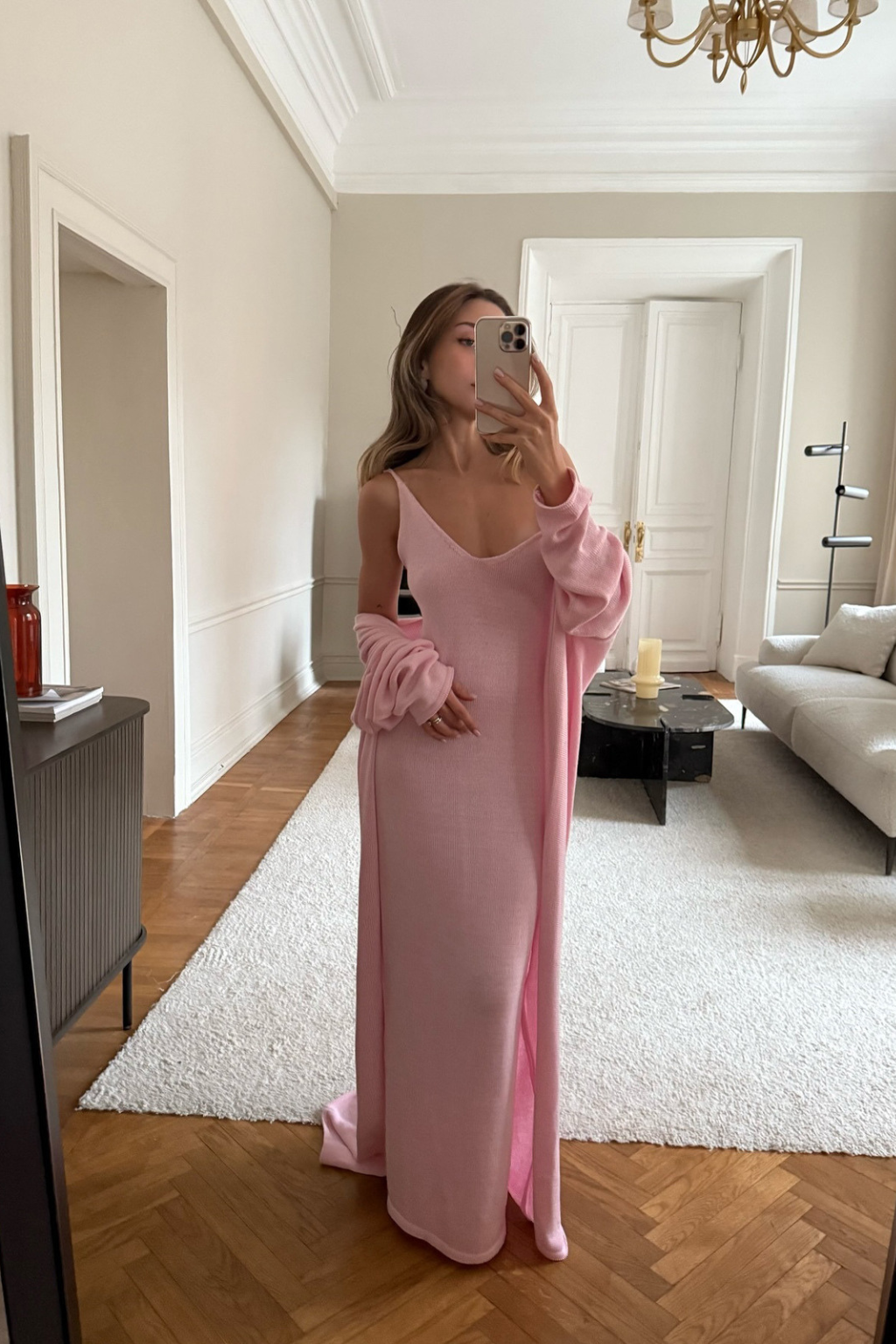Vestido Tricot Longo com Cardigan Decote V Charlotte