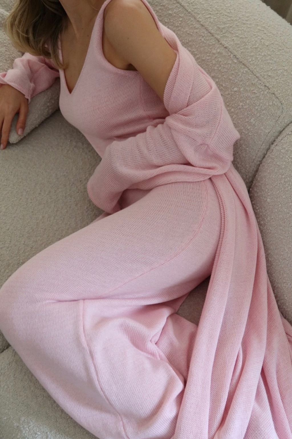 Vestido Tricot Longo com Cardigan Decote V Charlotte