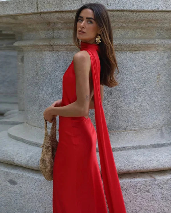 Vestido Longo Azul Acetinado Um Ombro Só Rebeca