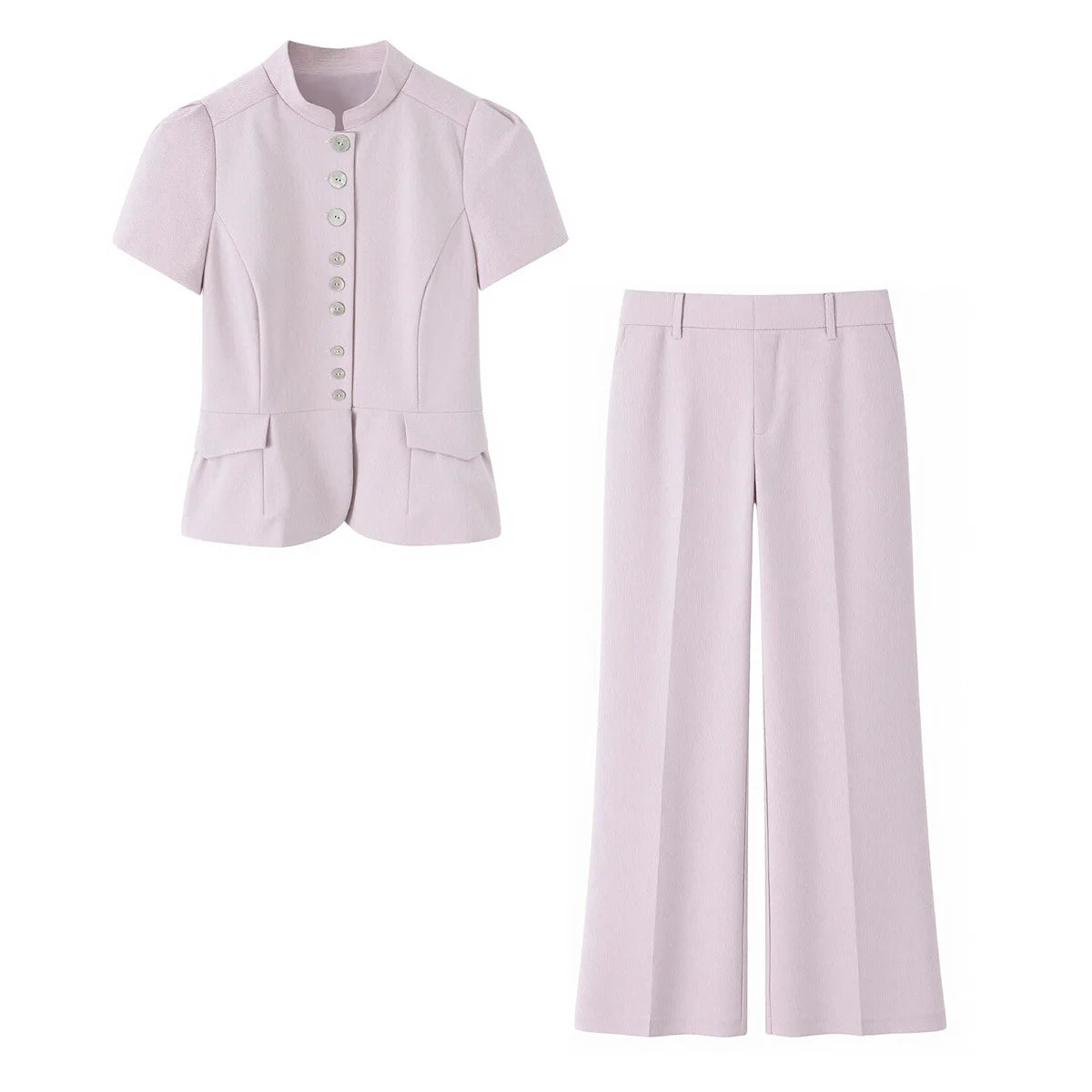 Conjunto Calça Wide Leg e Camisa Manga Puff Claire