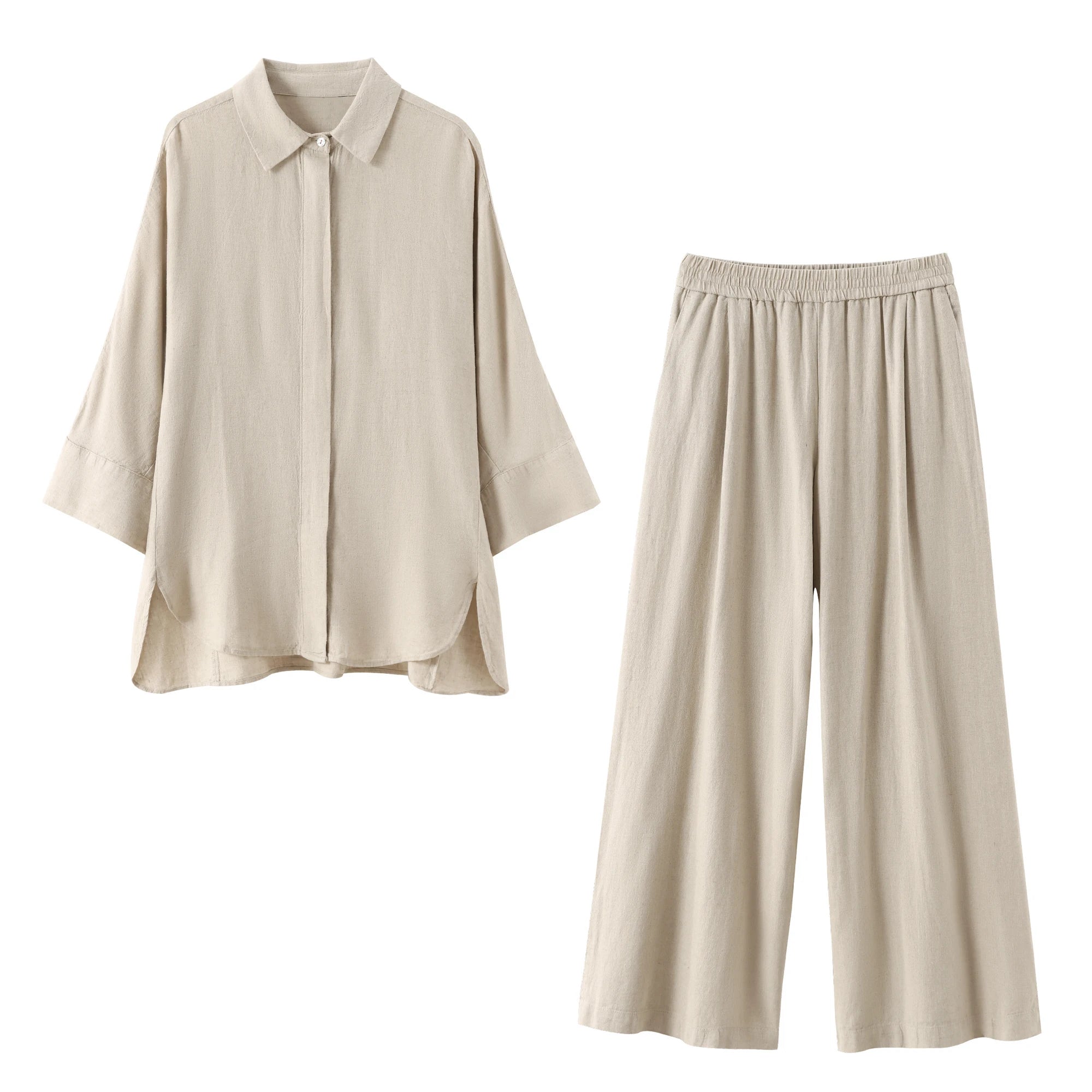 Conjunto Alfaiataria Camisa Manga Alongada e Calça Wide Leg Soft Valen