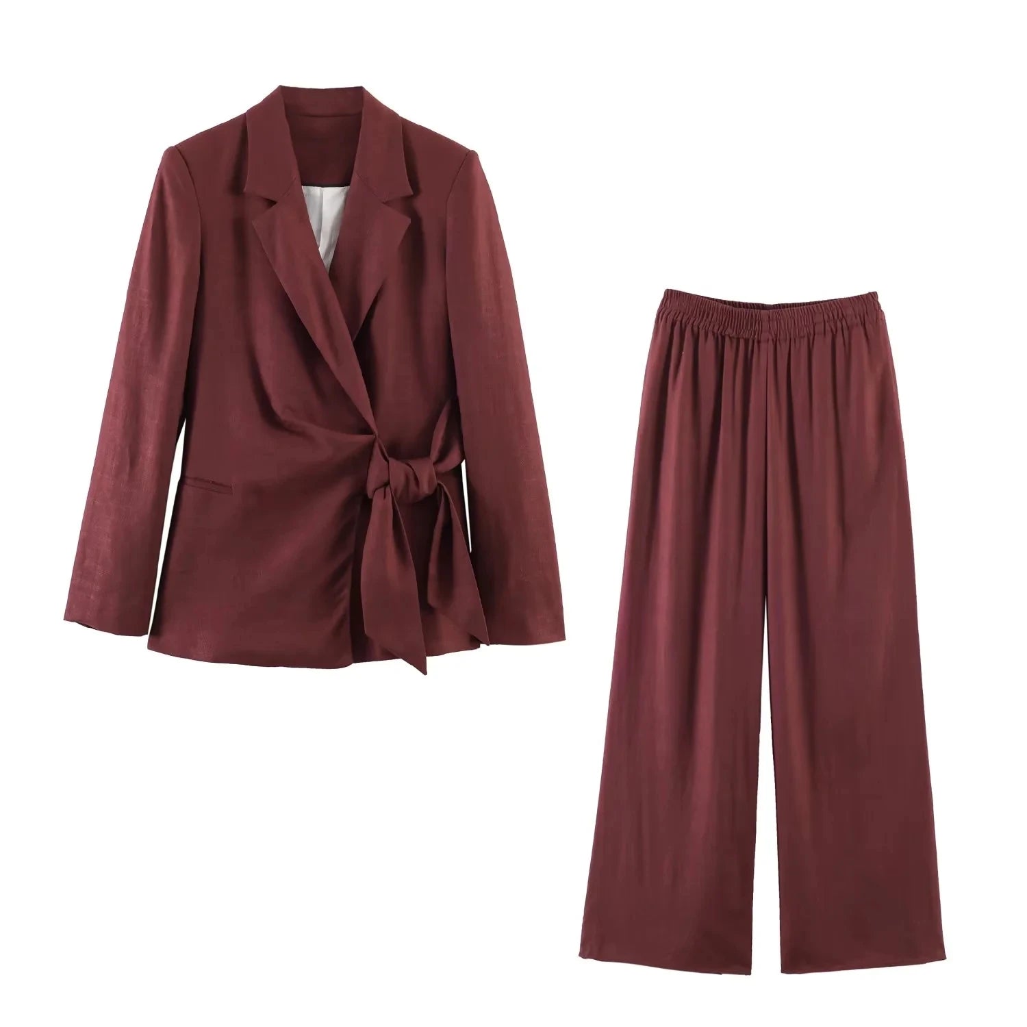 Conjunto Linho Alfaiataria Blazer Transpassado e Calça Pantalona Valentina