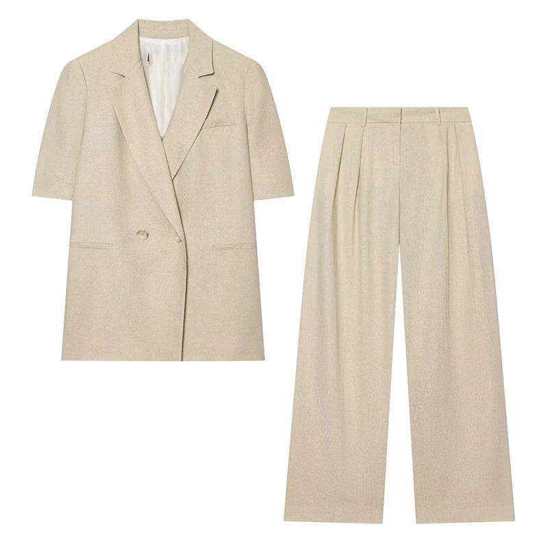 Conjunto Feminino Alfaiataria Blazer Alongado e Calça Pantalona Victoria