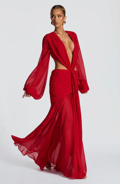 Vestido Longo Manga Comprida em Tule Kyra