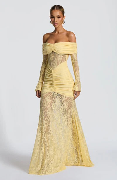 Vestido Longo Ombro a Ombro de Renda Pauline