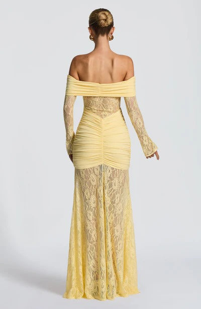 Vestido Longo Ombro a Ombro de Renda Pauline